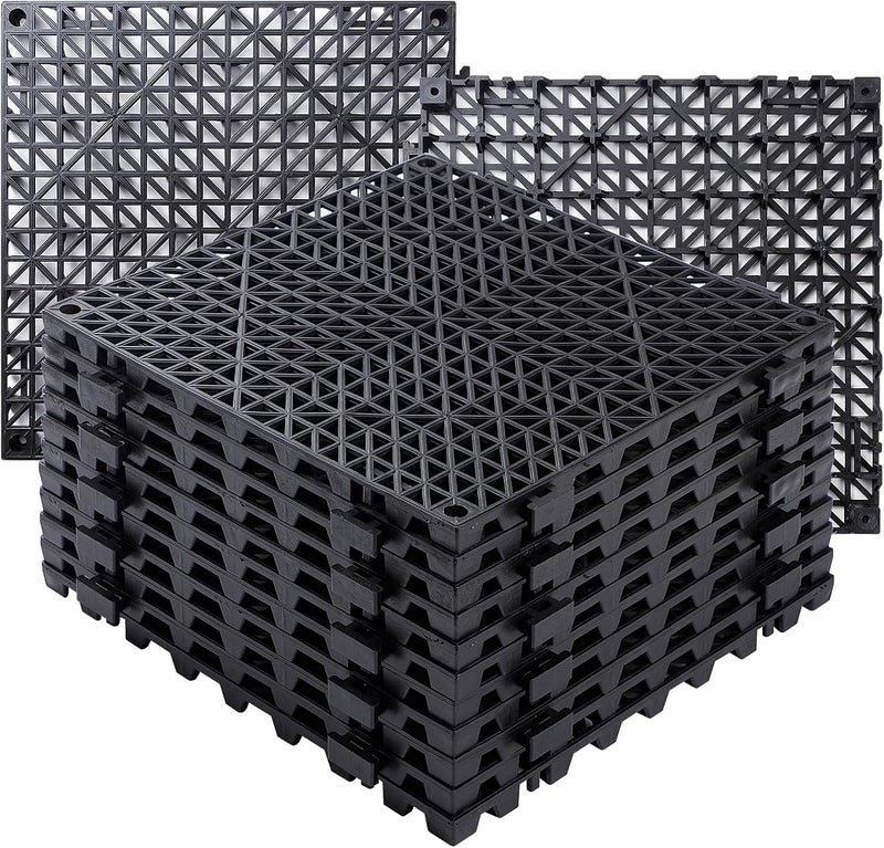 WENQUIT 8PCS Interlocking Drainage Mat, 12" x 12" Non-Slip Splicing Rubber Drainage Floor Mats with Holes, Cushioning Floor Tiles Mats for Deck, Pool, Indoor Bathroom & Outdoor Balcony-Black - Image 1